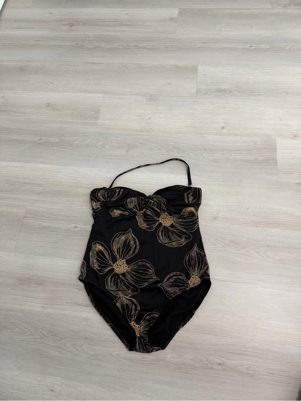 Nautica Black One-Piece Swimsuit with Gold Floral Accents